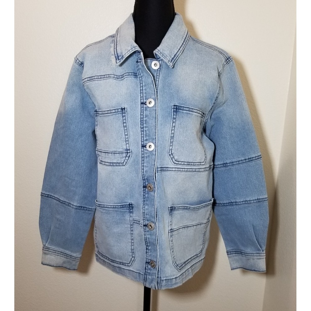 Style & Co Womens Medium Denim Jacket Trucker Retro Moto Biker Grunge Streetwear
